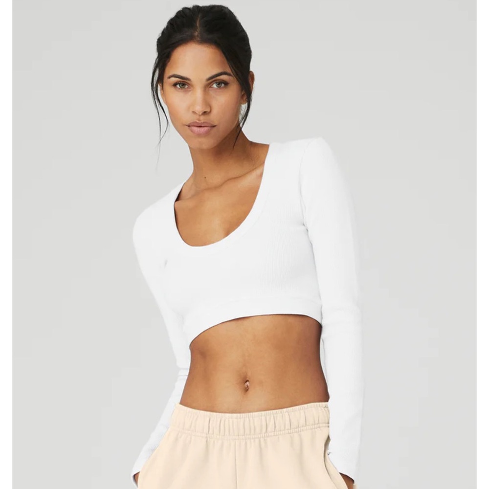 Alo Yoga Seamless Ribbed Cropped Serene Long Sleeve